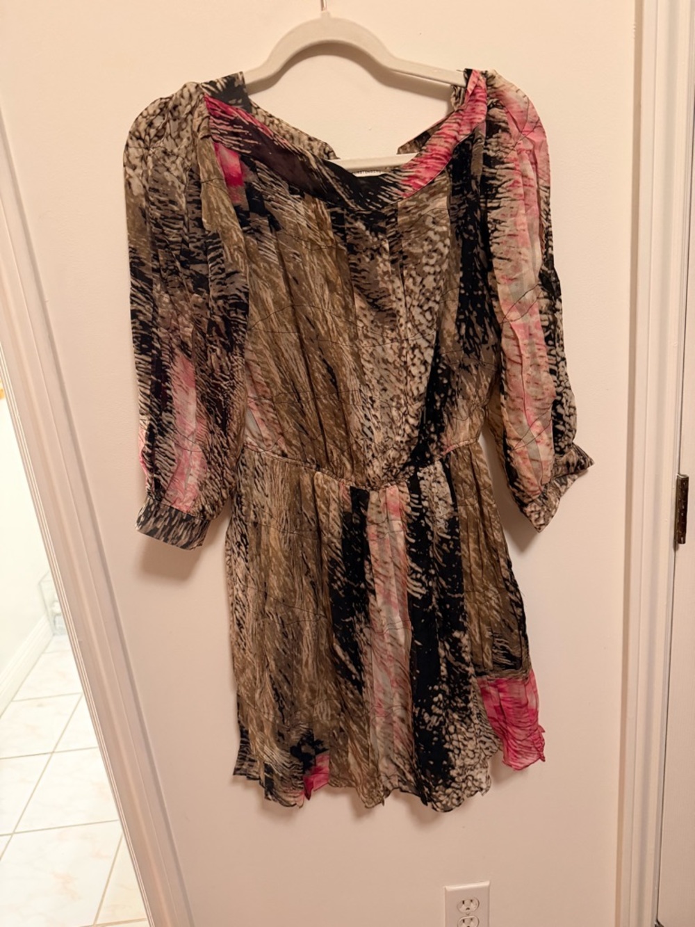 Vintage Silk DVF Multicolor Printed Mini Dress with Pink and Matching Belt